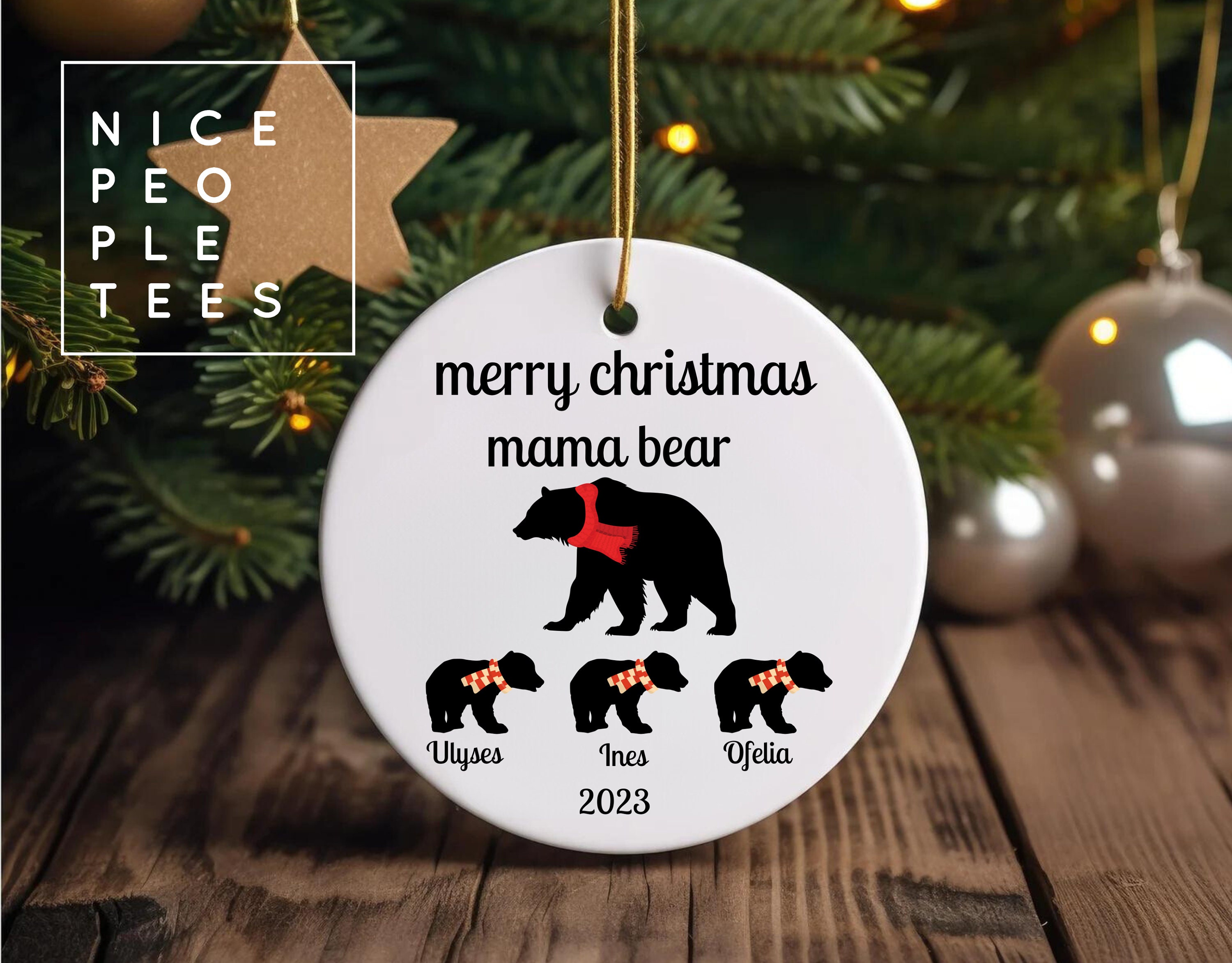 Tagltd Rustic Christmas Mama And Baby Bears With Sweater Ornament