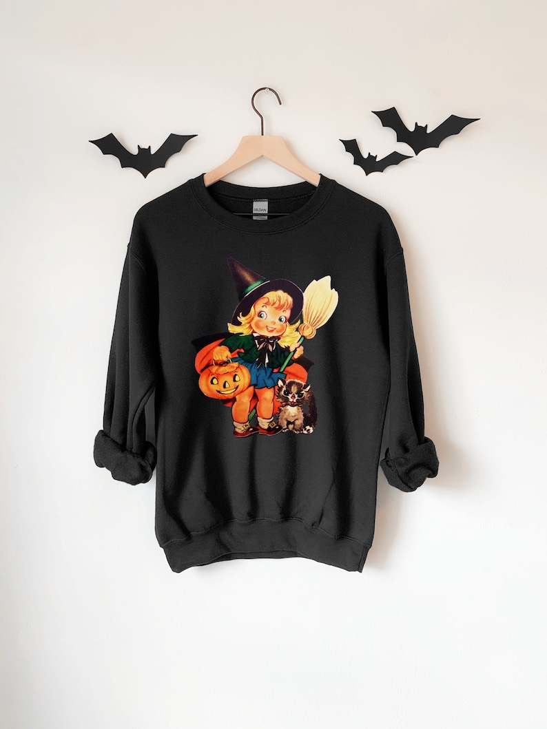 Vintage Halloween Sweatshirt Retro Halloween Shirt Halloween Witch sweatshirt Halloween sweatshirt for Women Fall Pumpkin Crewneck Plus Size image 6