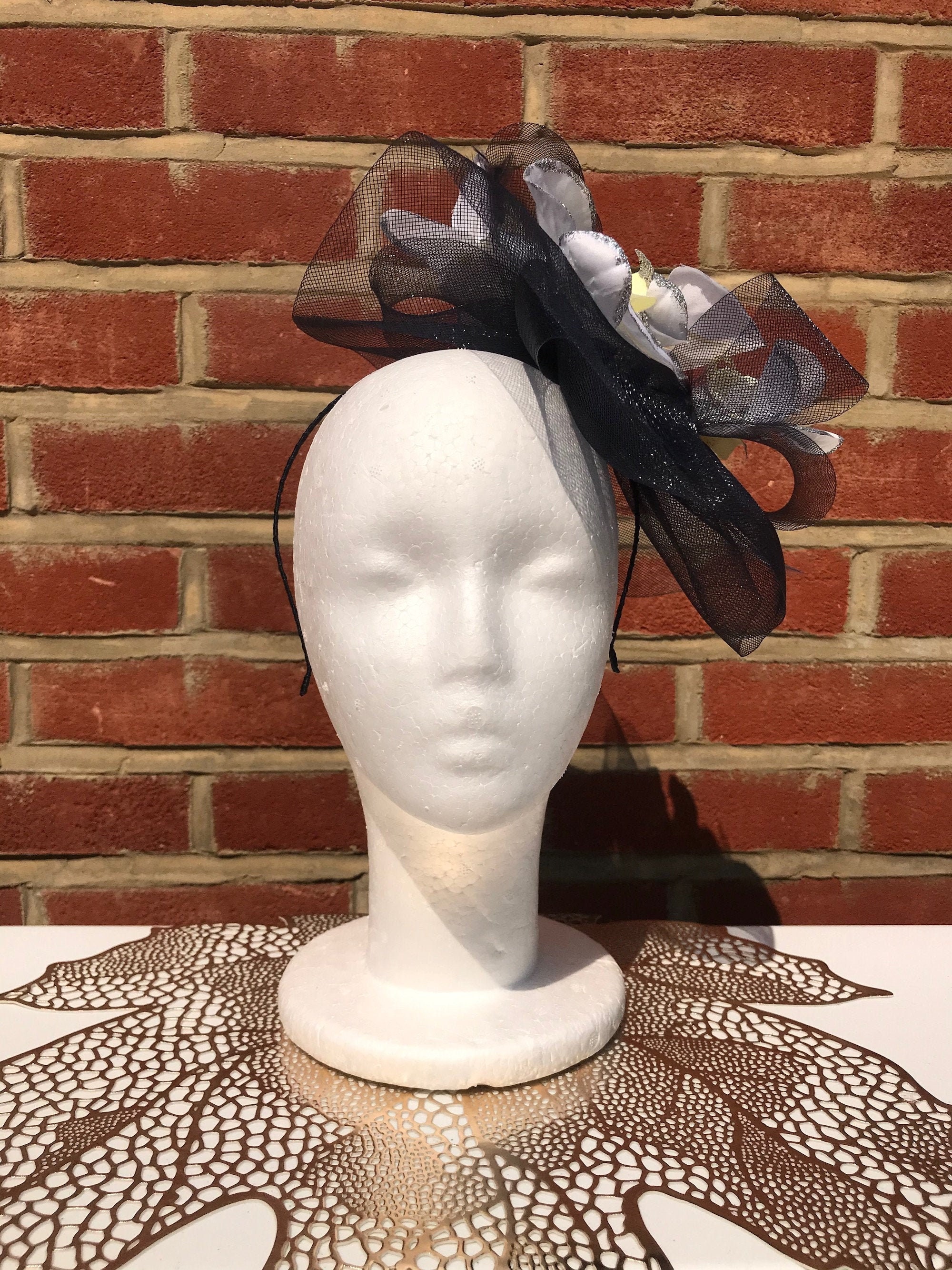 Derby Hat Headband Black Derby Headband White Orchids Tiara Etsy