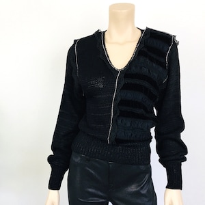 Vintage 1980s BLACK RHINESTONE LACE & Velvet Sweater Top