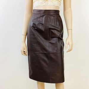 Vintage Dark CHOCOLATE BROWN LEATHER Midi Skirt