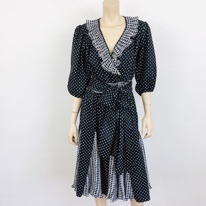 Vintage 1980s DIANE FREIS Style RUFFLED Polka Dot Dress