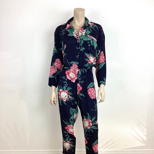 Vintage 1980s 1990s FLORAL PRINT Rayon Jumpsuit