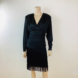 Vintage 1980s BLACK FRINGE SKIRT Disco Dress