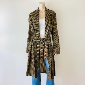 Vintage 1960s Mens DAISY PRINT Black & Gold Loose Fit Robe Duster Jacket