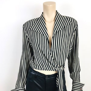 Vintage 1990s STRIPED CROSS Front Minimalist Wrap Tie Top