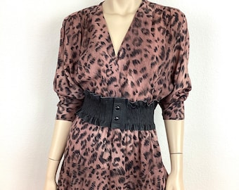 Vintage 1980s LEOPARD Print TIERED HANKY Hem Dress
