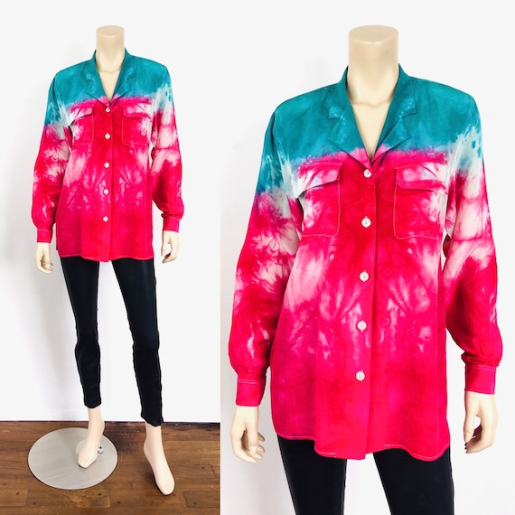 Vintage 1980s TIE DYE Effect SILK Oversized Pajama