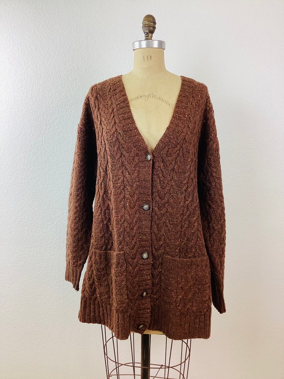 Vintage 1990s BROWN FLECK CABLE Knit Oversized / … - image 3