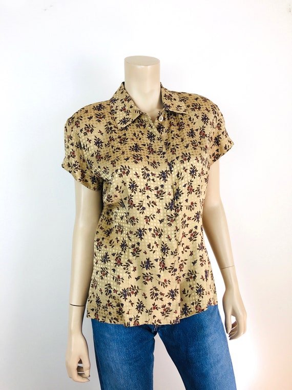 Vintage 1980s 1990s ANNE KLEIN SILK Tan Floral Pr… - image 4