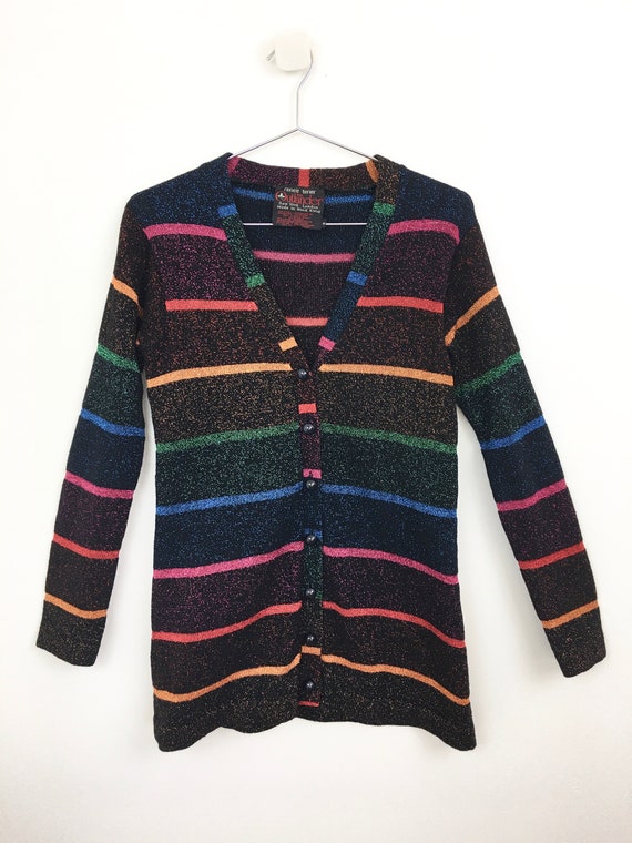 Vintage 1980s RAINBOW METALLIC Stripe Cardigan Swe