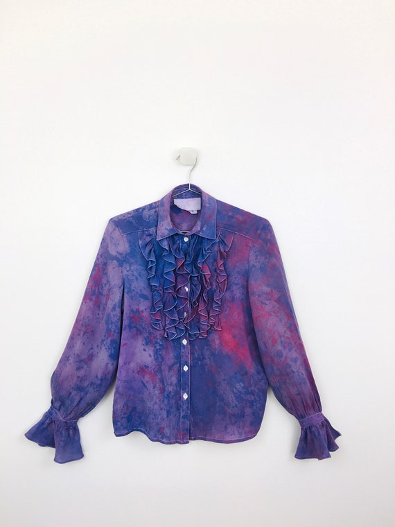 Vintage 1990s RUFFLED TIE DYE Effect Button Front… - image 2