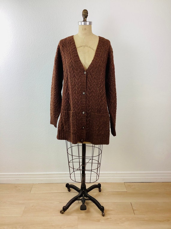 Vintage 1990s BROWN FLECK CABLE Knit Oversized / … - image 2