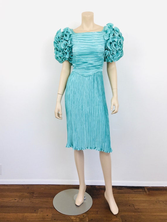 Vintage 1980s DYNASTY Style RUFFLED PUFF Sleeve S… - image 2