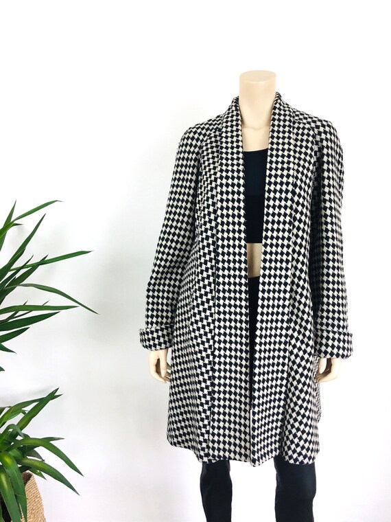 Vintage 1980s BLACK & WHITE HOUNDSTOOTH Swing Coat - image 3