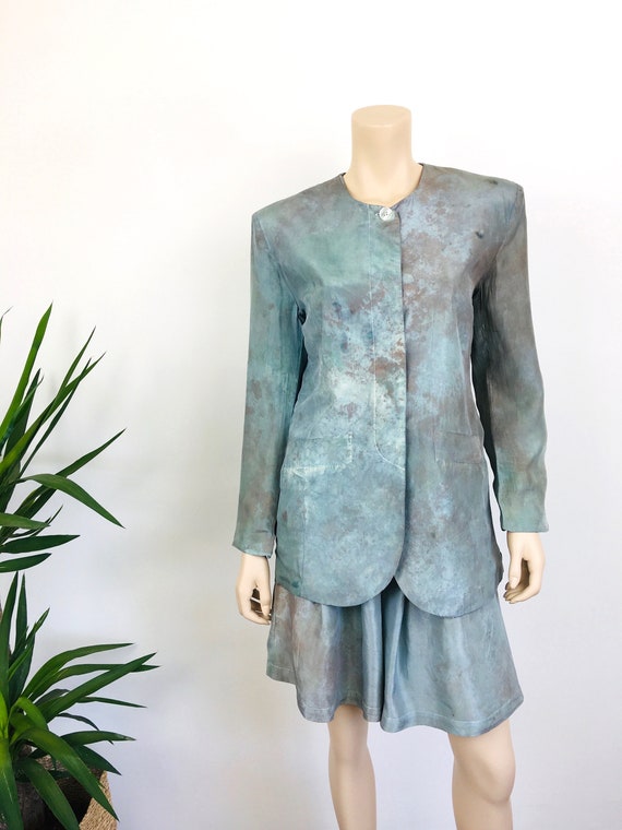 Vintage 1980s TIE DYE Effect SILK Jacket & Bermud… - image 3