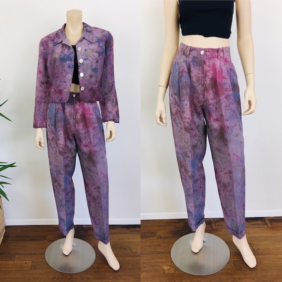 Vintage 1990s TIE DYE Effect MINIMALIST Crop Jacke