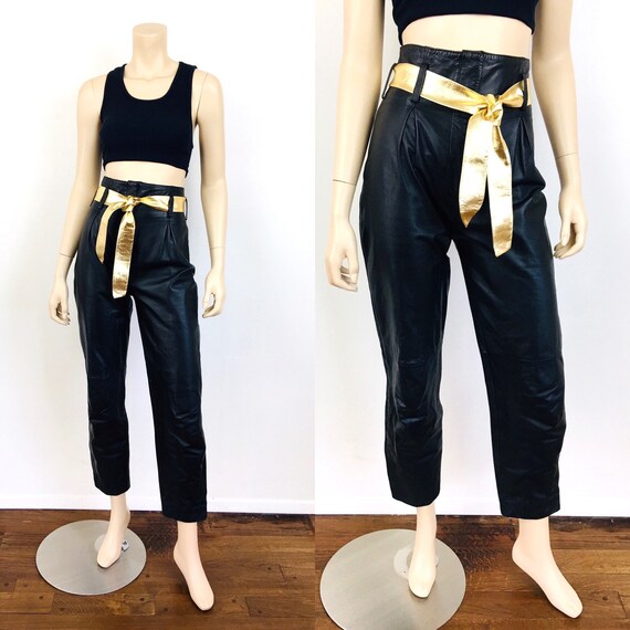 Vintage 1980s Super HIGH WAISTED Pleated Black LEA