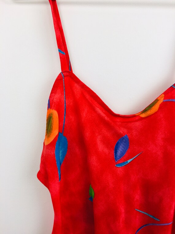 Vintage 1990s RED FLORAL CAMI Style Bias Cut Rayo… - image 3