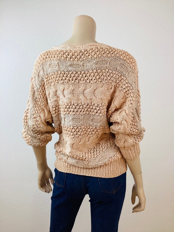 Vintage 1980s PEACH & SILVER METALLIC Knit Batwin… - image 4