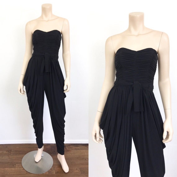 Vintage 1980s STRAPLESS Draped HAREM PANTS Black D