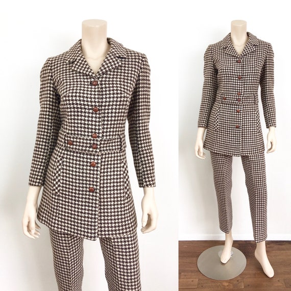 Vintage 1960s BROWN & WHITE HOUNDSTOOTH Mod Style