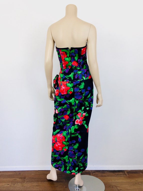 Vintage 1980s COLORFUL Black FLORAL Print Straple… - image 7