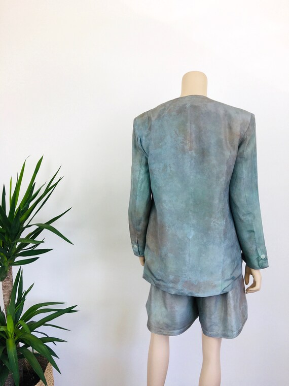 Vintage 1980s TIE DYE Effect SILK Jacket & Bermud… - image 7