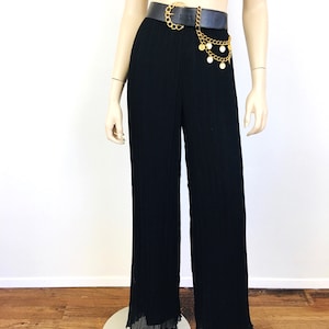 Vintage 1980s MICRO PLEATED CHIFFON Black Wide Leg Palazzo Pants