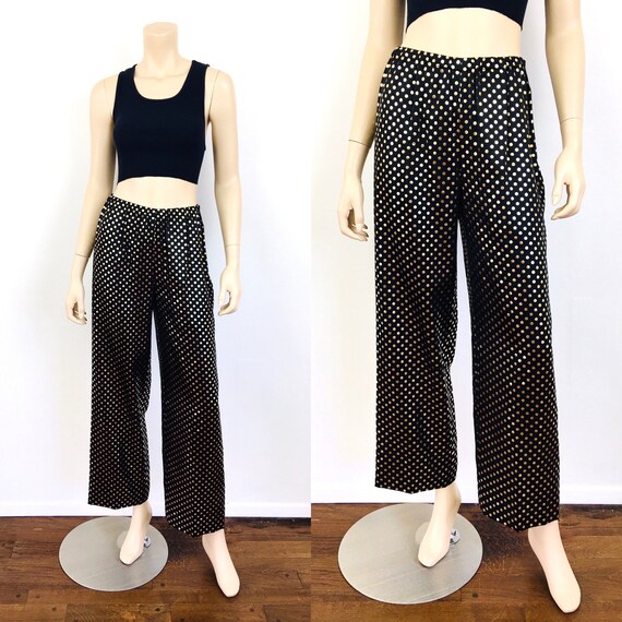 Vintage 1980s GOLD METALLIC & Black POLKADOT Print