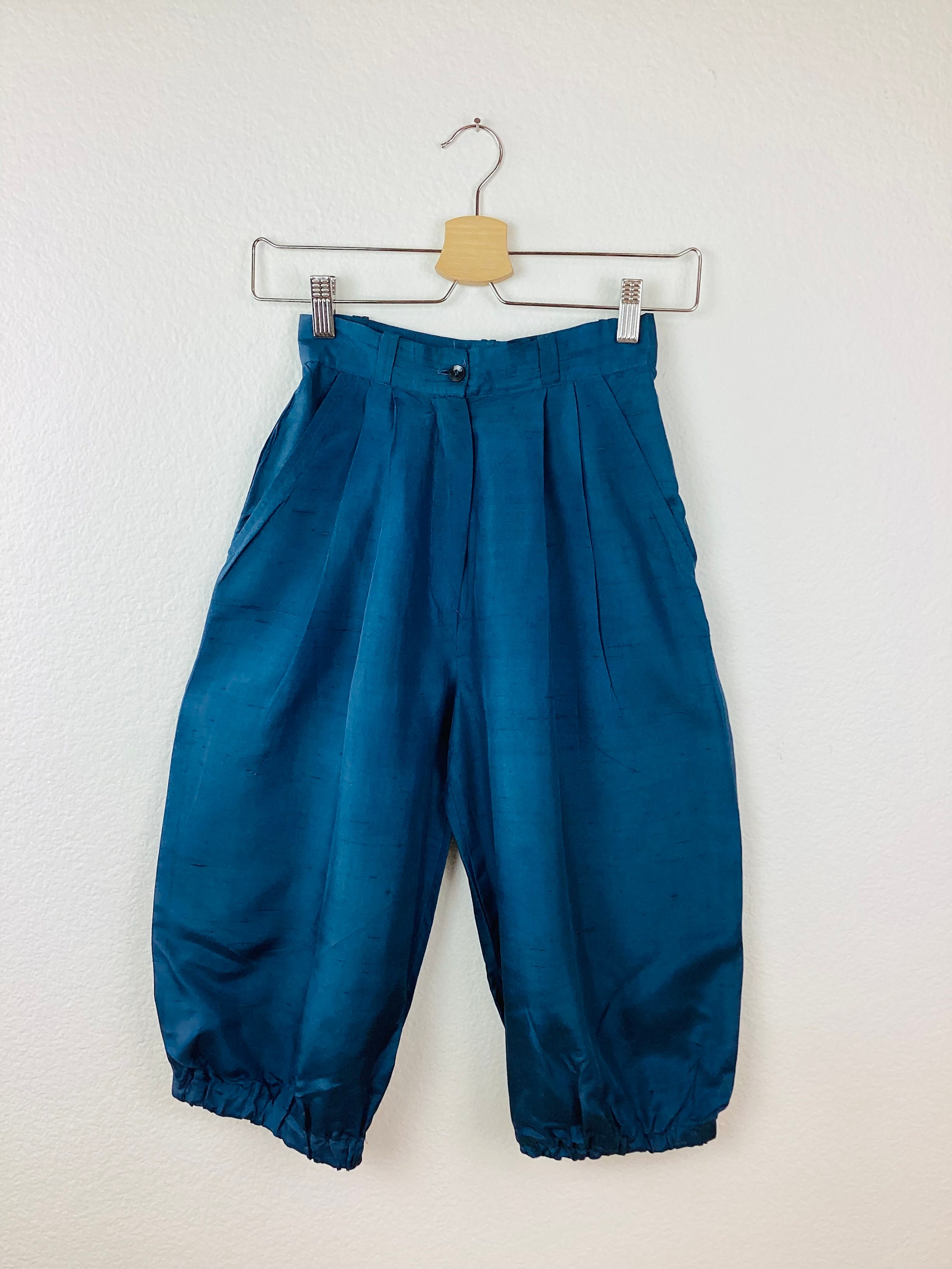 Vintage 1980s BLUE Nubby SILK BALLOON Knickers Harem Knee