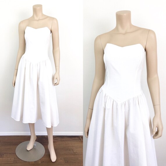 Vintage 1980s STRAPLESS 50s Style BUSTIER White Co
