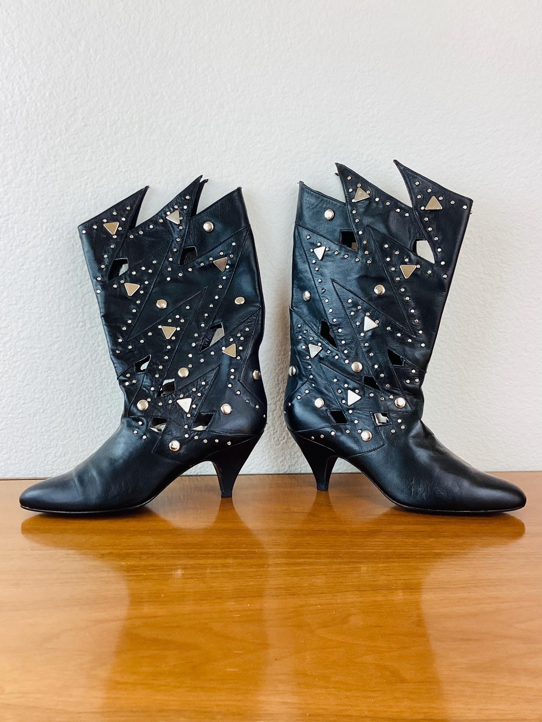 Men\'s Black Vintage Studded Leather Boots...size 9 Vintage Black Italian Studded Boots – Rare Fien main image 2