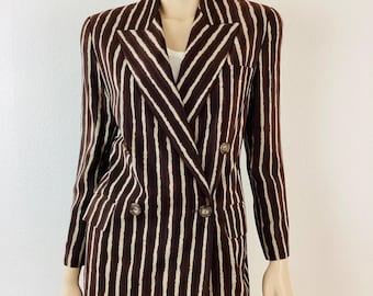 Vintage 1990s MINIMALIST STRIPED Double Breasted Ellen Tracy Jacket / Blazer