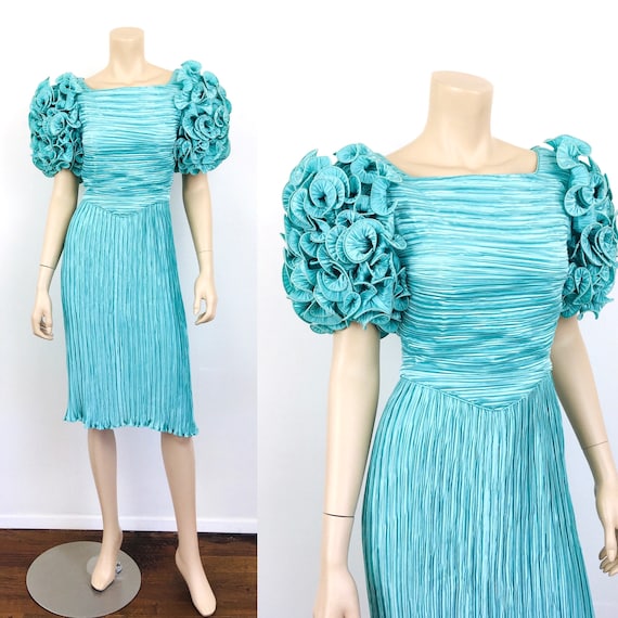 Vintage 1980s DYNASTY Style RUFFLED PUFF Sleeve S… - image 1