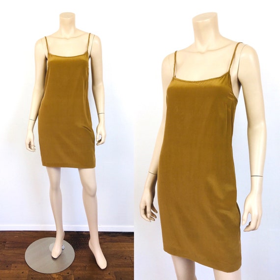 Vintage 1990s Minimal Tobacco Silk Mini Dress