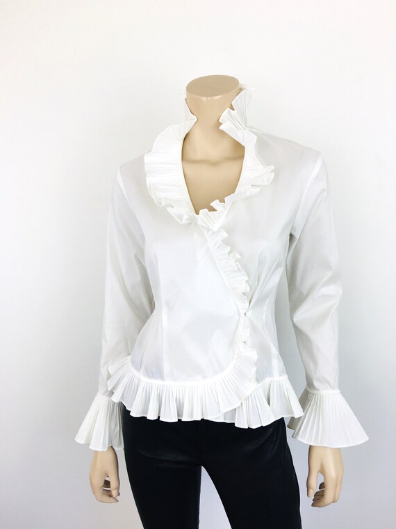 Vintage 1990s WHITE ACCORDION PLEATED Cross Over … - image 3