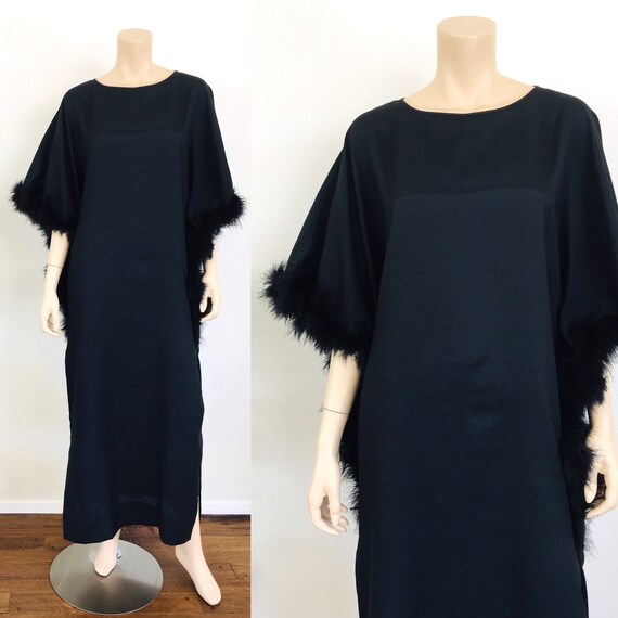 Vintage 1970s LUCIE ANN Black CAFTAN Lounge Dress