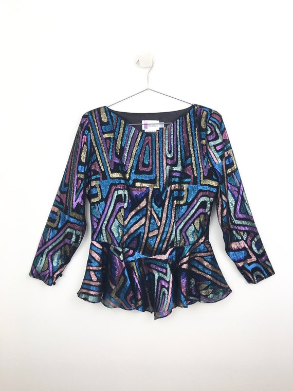 Vintage 1980s METALLIC COLORFUL Lame LUREX Blouse