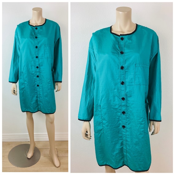 Vintage 1980s TEAL GREEN & Black OVERSIZED Loose F