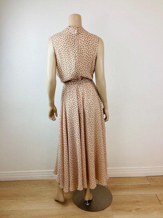 Vintage 1990s PALE PEACH POLKA Dot Summer Silk Dr… - image 8