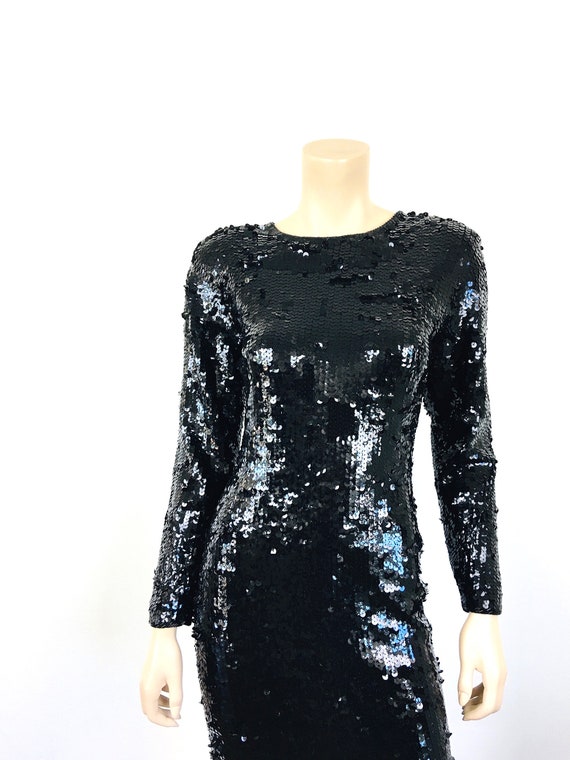 Vintage 1980s Black LIQUID SEQUIN BEADED Body Con… - image 3