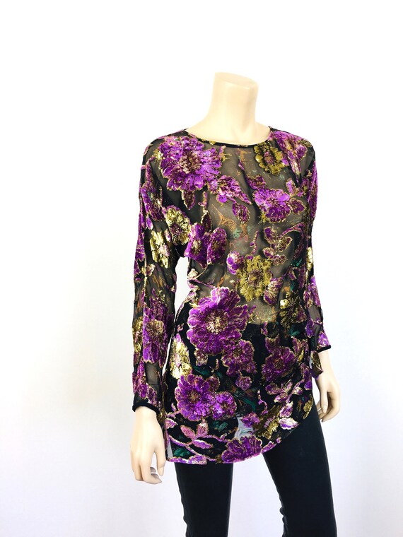 Vintage 1980s BURNOUT Silk VELVET & Gold METALLIC… - image 7