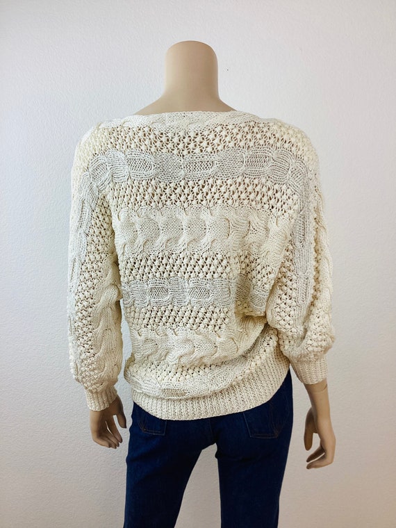 Vintage 1980s WHITE & SILVER METALLIC Knit Batwin… - image 5