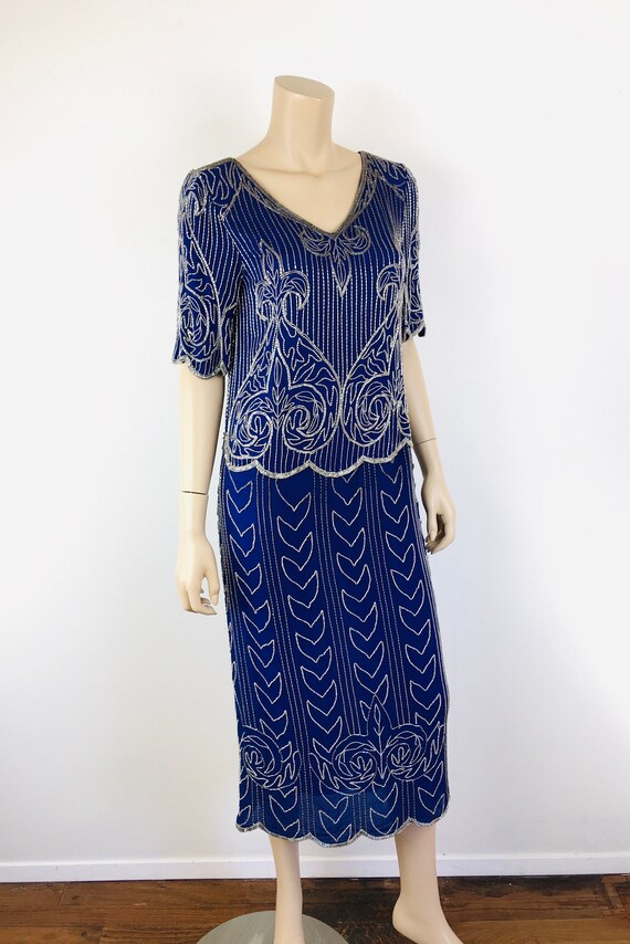 Vintage 1980s SAPPHIRE BLUE BEADED Judith Ann Fla… - image 7