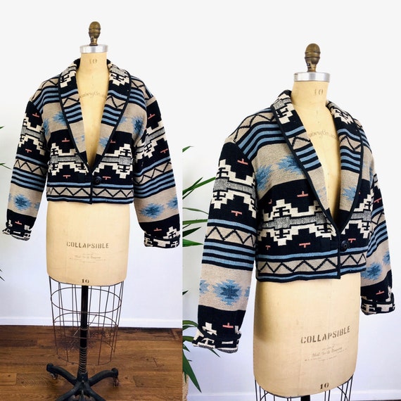 Vintage 1980s SOUTHWESTERN Style BLANKET Crop Jack