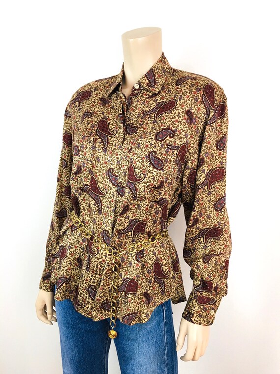 Vintage 1980s /1990s PAISLEY Print SILK BLOUSE by… - image 4