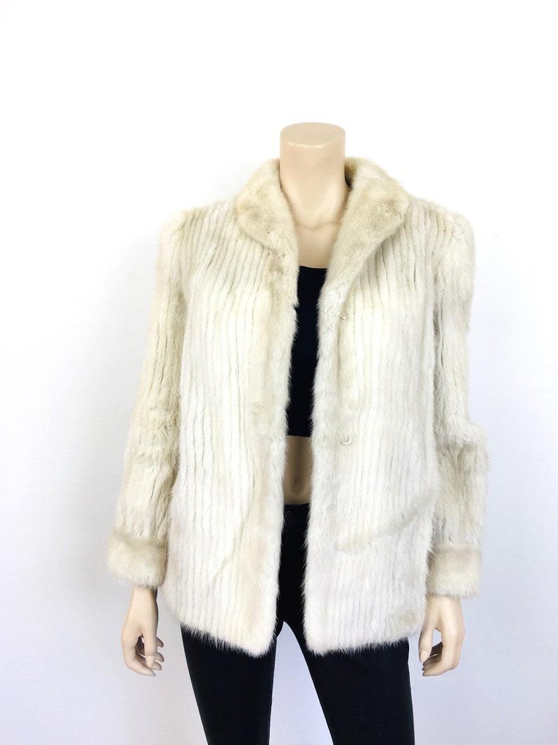Vintage 1980s White CHANNEL MINK FUR Jacket Coat