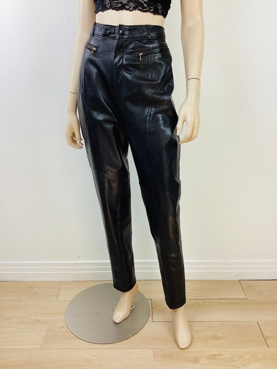 Vintage 1990s Black VAKKO LEATHER High Waisted Bu… - image 7