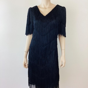 Vintage 1980s BLACK FRINGE Disco Dress